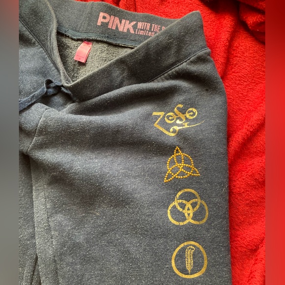 PINK VS LE Led Zeppelin Graphic Navy&Gold Cuffed Fleece Drawstring Sweatpants M - Picture 5 of 8